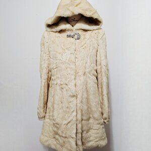 New Real MINK Fur Coat Jacket Stroller Beige Cream White Palomino Gold Hooded